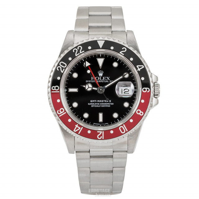 Pre-Owned Rolex GMT-Master II 16710 Stainless Steel 40 mm Luminous Dots & Index On Steel